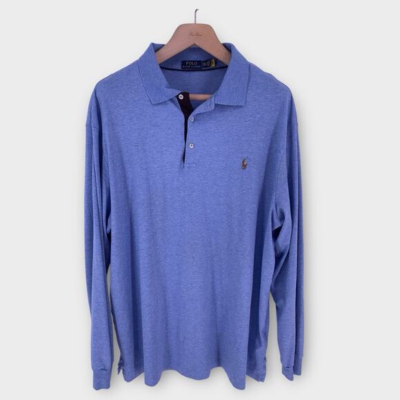 Polo Ralph Lauren Long Sleeve Polo Shirt Men's 2XLT Blue Brown Cotton Pony - Picture 9 of 9